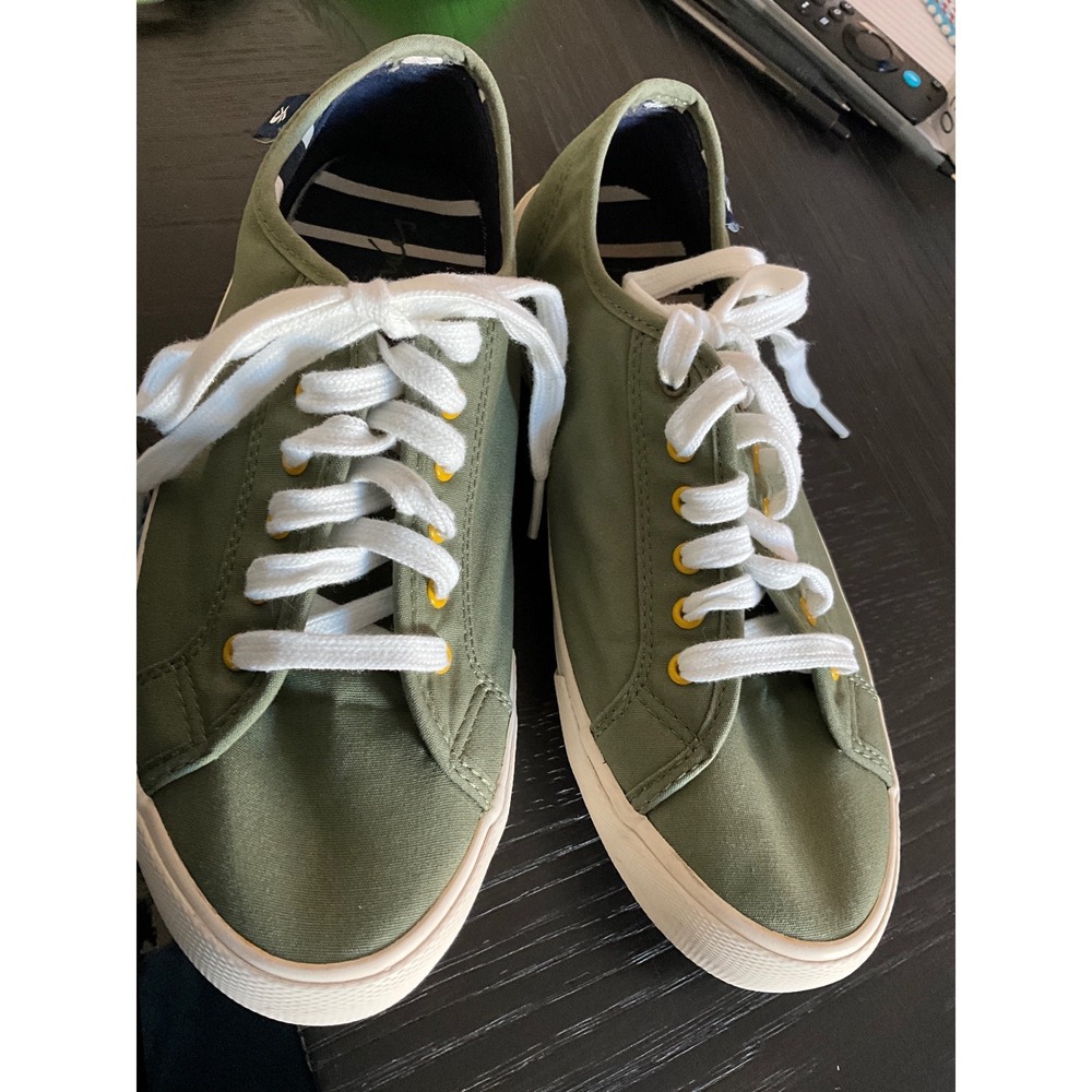Joules Coast Pump Olive Green Canvas Sneakers Low Top Lace Up Shoes Womens 7
